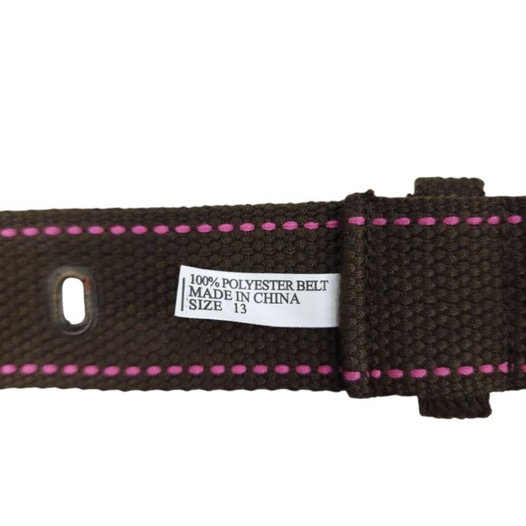 Brown & Pink Adjustable Polyester Belt With Brass Buckle Size 13, 35-39" x 1.5" - Picture 4 of 10